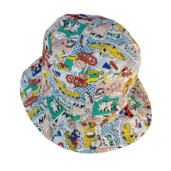 Lucky Wang NYC Cartoon Strip Reversable Chambray Bucket Hat Youth Size 2 - Picture 2 of 11
